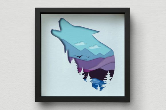 3D Wolf Shadow Box SVG, Mandala Layered