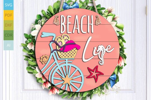 Bike Beach Life Summer Door Hanger Ocean