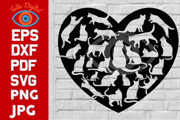 Cat Wall Art Decor Heart Silhouette