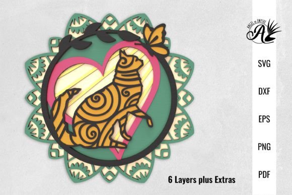 Curious Cat and Butterfly Layered Art: A Creative Design Asset