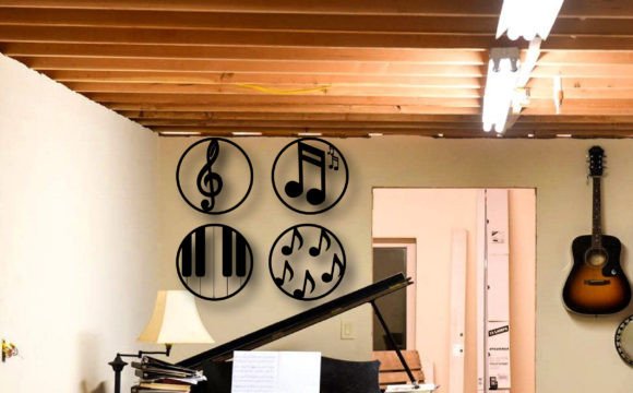 Musical Set of 4 Wood Wall Art: Digital Decor for Music Lovers
