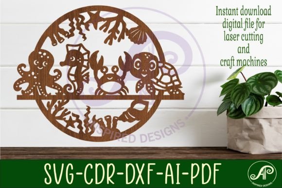Ocean Animal Wall Art Sign, SVG File: Laser Cut Craft Design