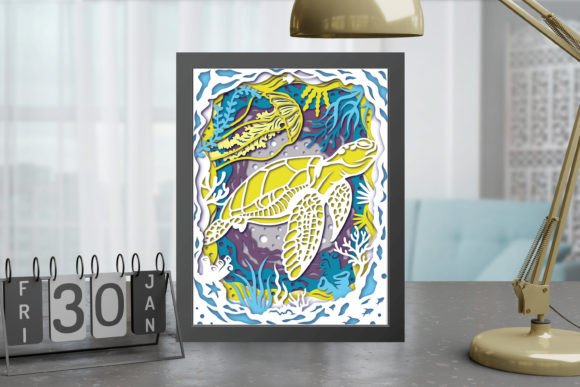 Sea Turtle Shadow Box SVG Template