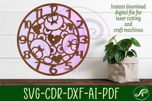 Teddy Bear Wall Clock Laser Cut FilesSVG: Charming Clock Designs