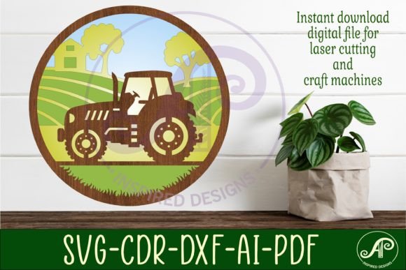 Tractor Layered Scene Wall Art Sign, SVG