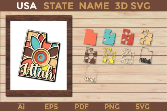 Utah USA State 3d SVG Paper Cut and USA States name SVG