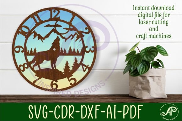 Wolf Wall Clock Laser Cut Files, SVG